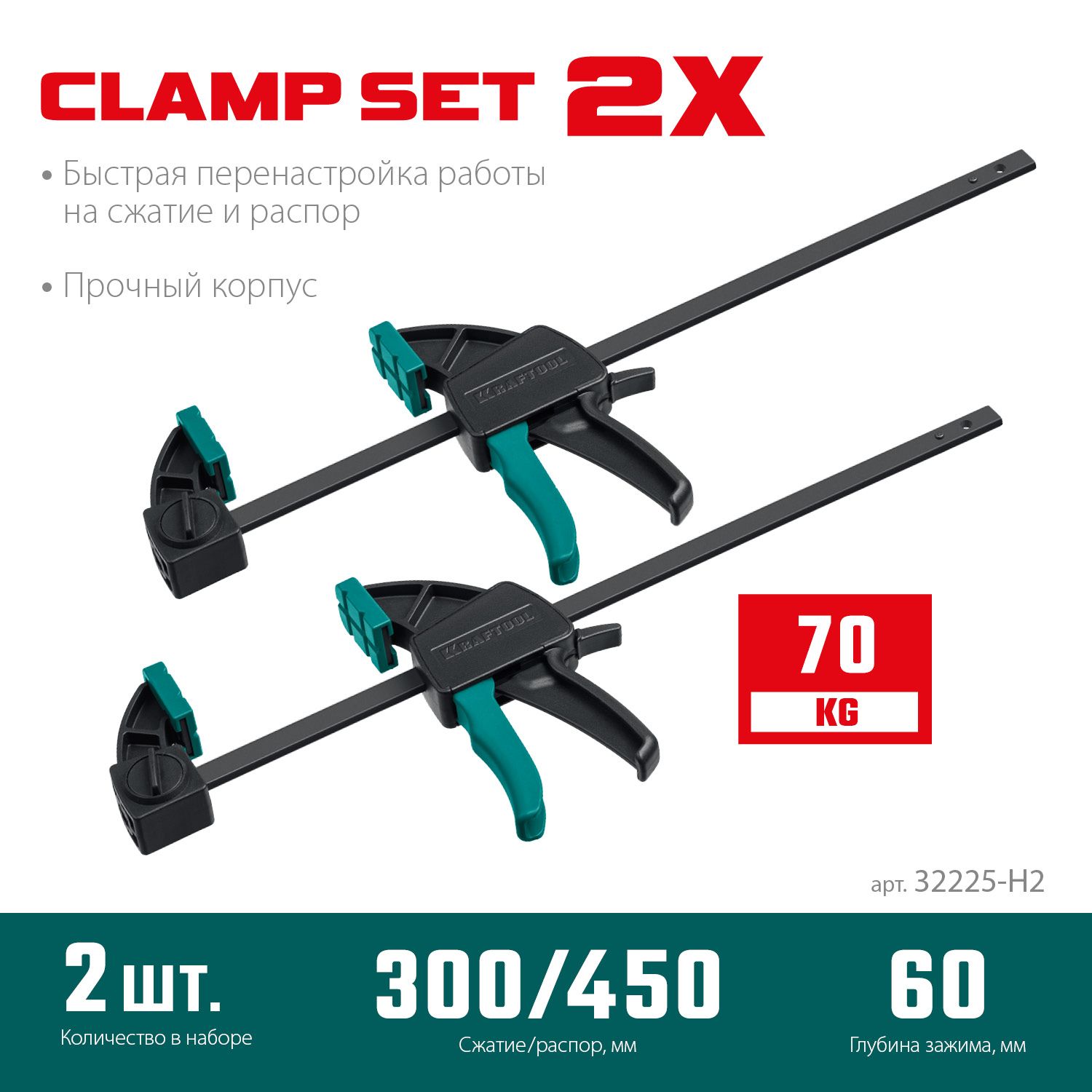 Набор пистолетных струбцин Clamp Set 2X Kraftool 32225-H2, 2 шт - фото