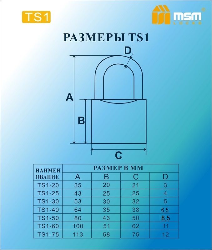 Навесной замок MSM TS1, сталь - фото