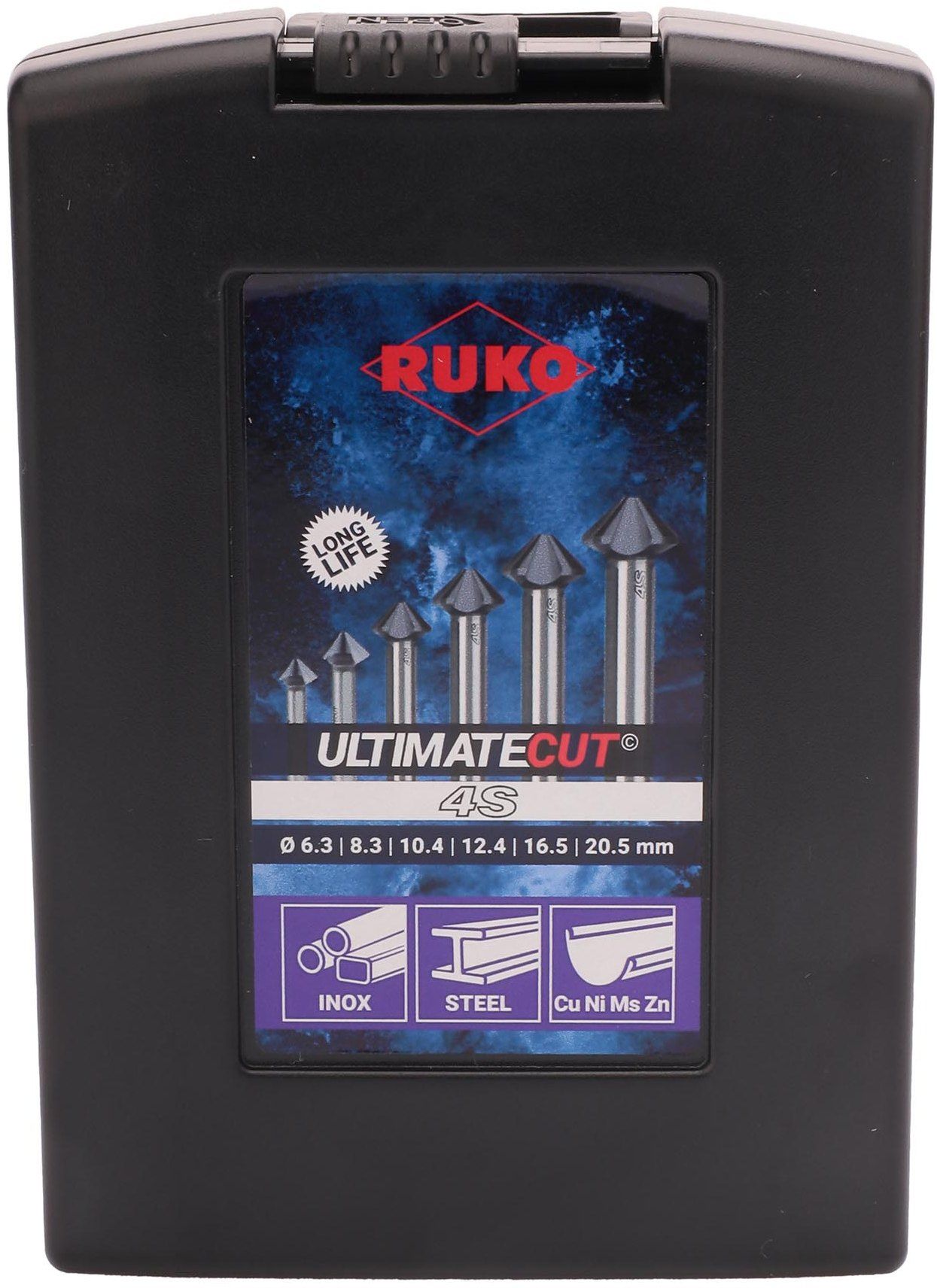 Набор зенковок 6,3-20,5 мм, 6 шт HSS-G RUnaTEC, DIN 335C 4s UltimateCut Ruko 102890PRO, 90° - фото