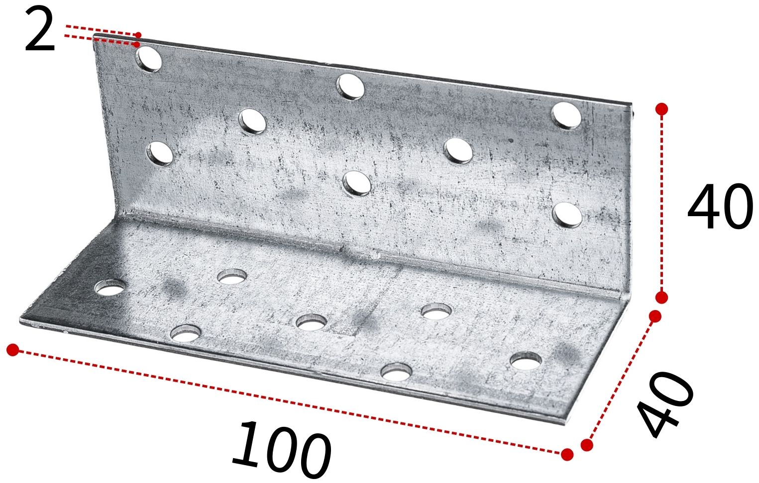 Уголок крепежный 40х40х100 мм, горячий цинк - фото
