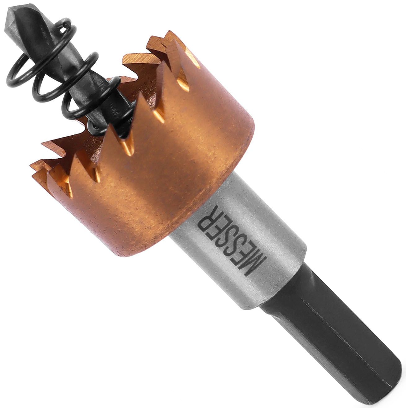 Коронка по металлу 23 мм с центратором и пружиной, ц/х, Messer 21-02-023, HSS-TiN - фото