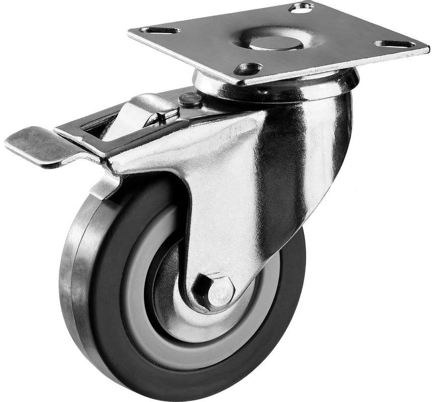 Колесо поворотное c тормозом диаметр 75 мм резина/полипропилен ЗУБР 30956-75-B - фото