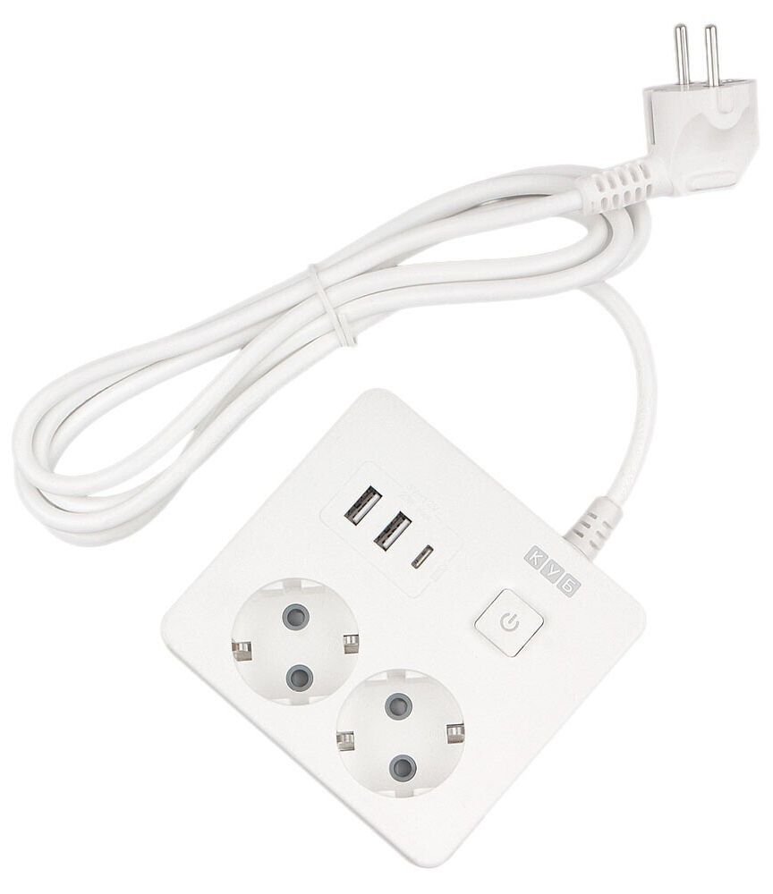 Удлинитель квадратный 2 розетки 3 USB-порта КУБ  - фото
