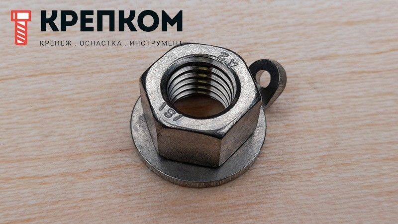 Гайка с вращающейся шайбой и ушком для фиксации 88153, нержавеющая сталь А2 - фото
