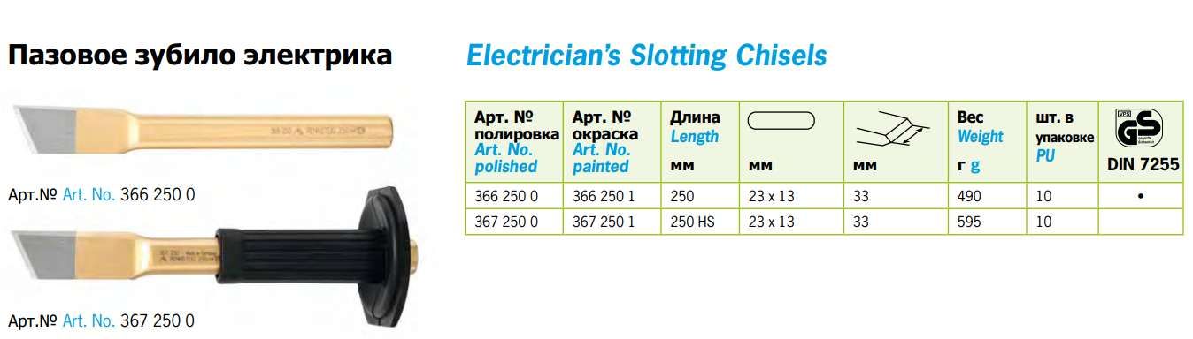 Зубило электрика пазовое 33х250 мм, DIN 7255 Rennsteig RE-3662500, сталь Cr-V, полированное - фото