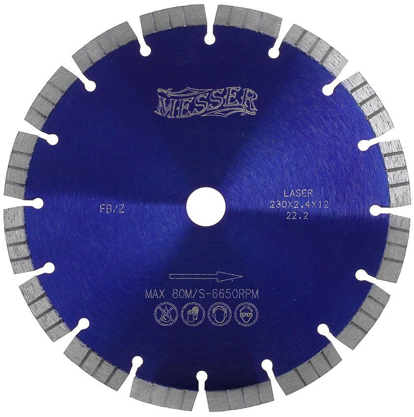 Диск алмазный сегментный лазерный турбо FB/Z для железобетона, Messer - фото
