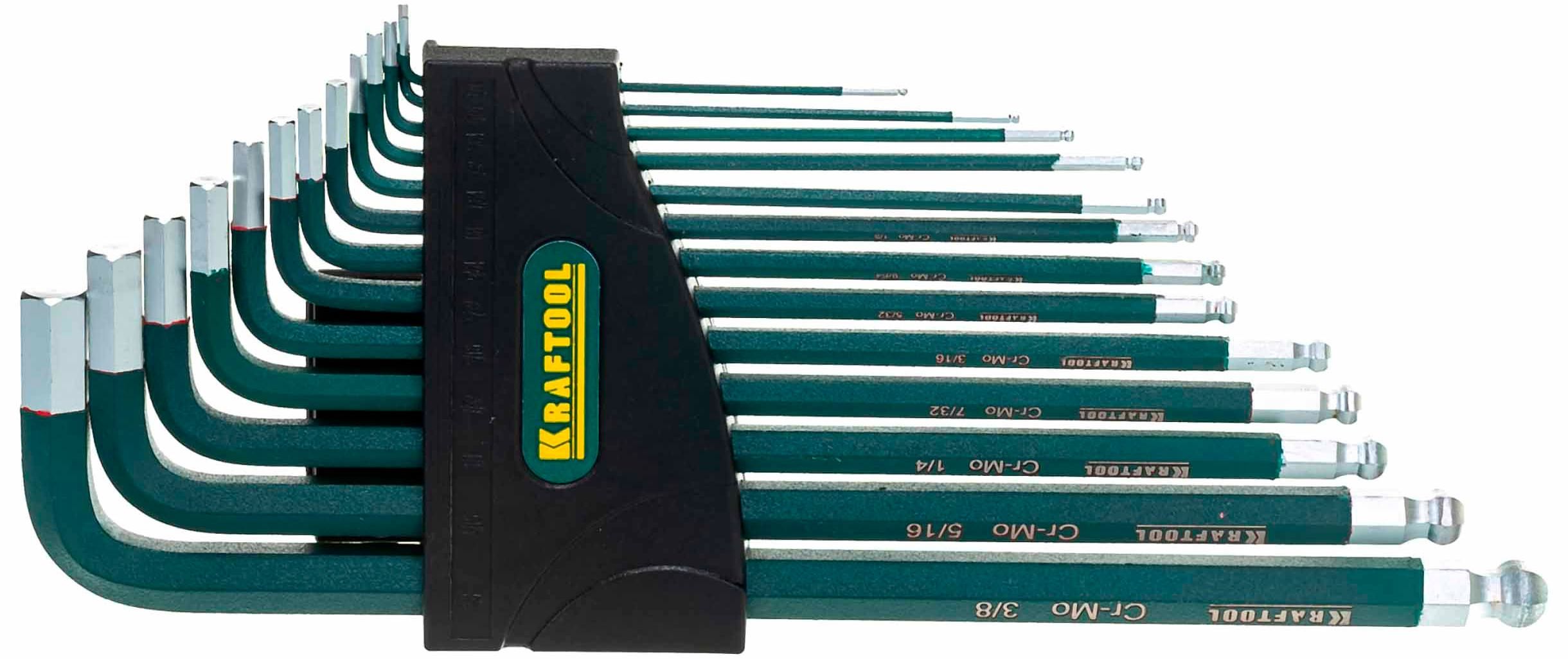 Набор дюймовых ключей удлиненных с шаром  Hex Kraftool Industrie 27444-H13, 13 шт, хромомолибденовая сталь - фото