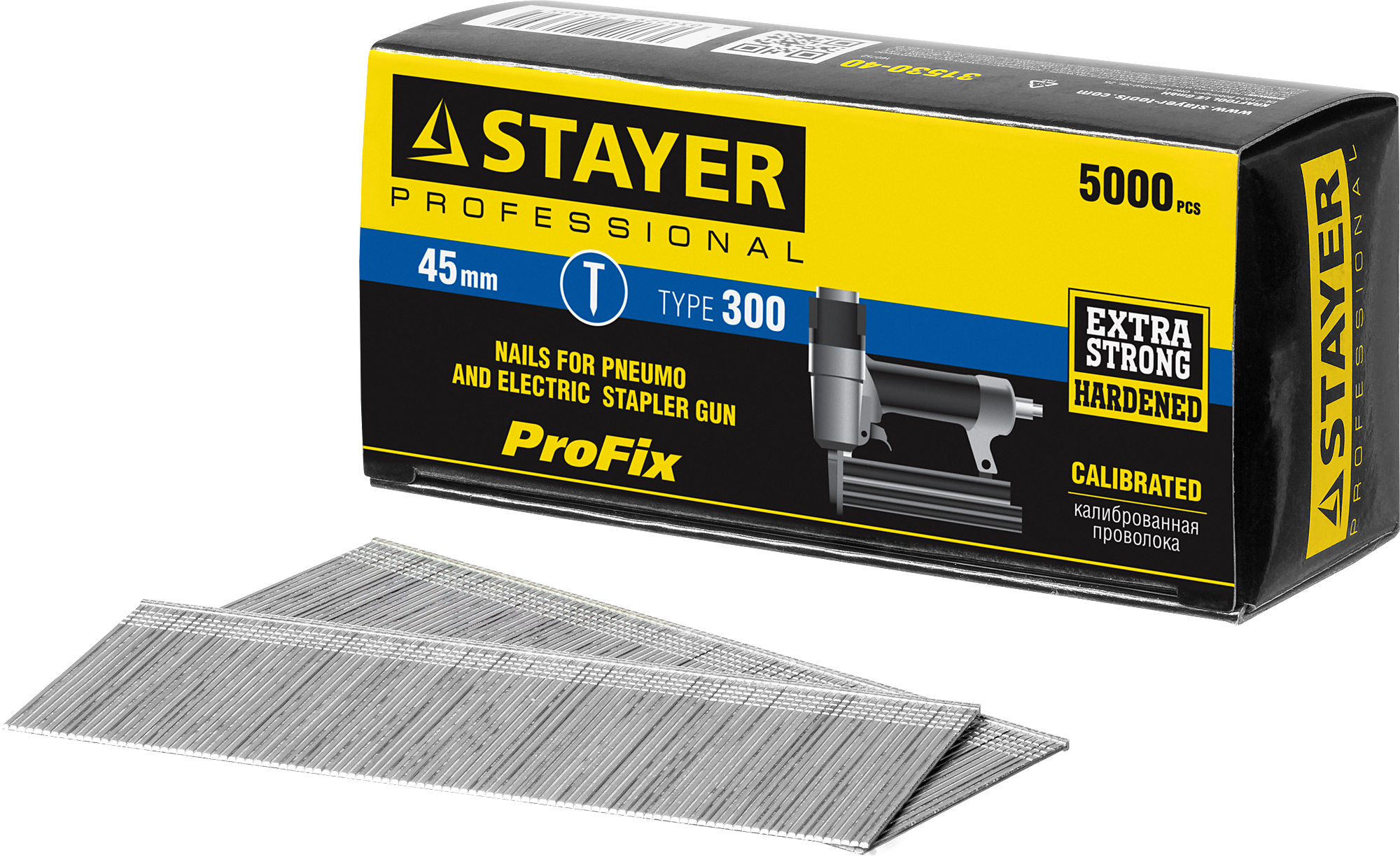 Гвозди 45 мм тип 300 (47/300/F) калибр 18GA Stayer Prof 31530-45, оцинкованная сталь, 5000 шт - фото