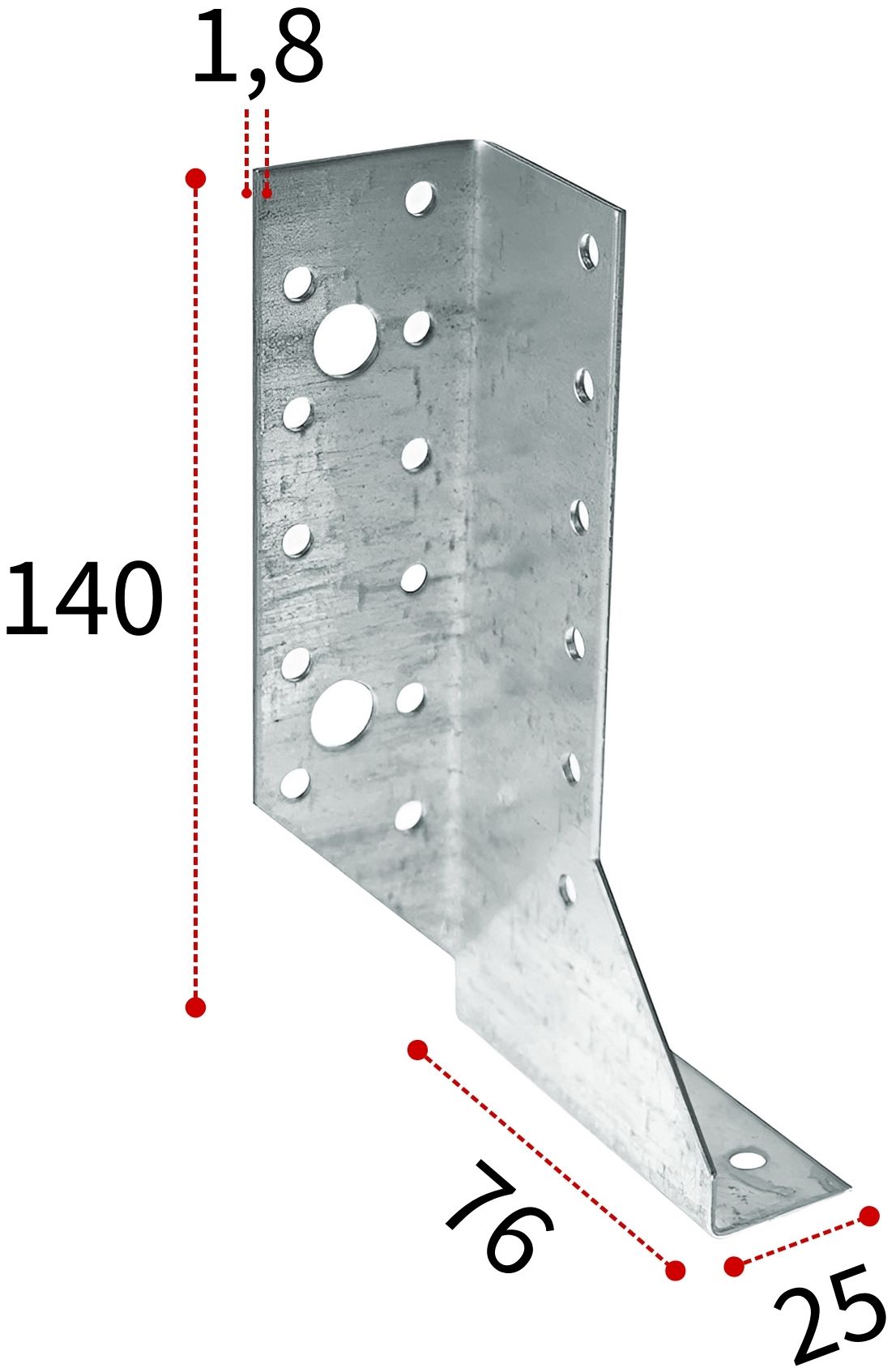 Опора балки левая 76х140х25х1,8 OBL СПК, оцинкованная сталь - фото