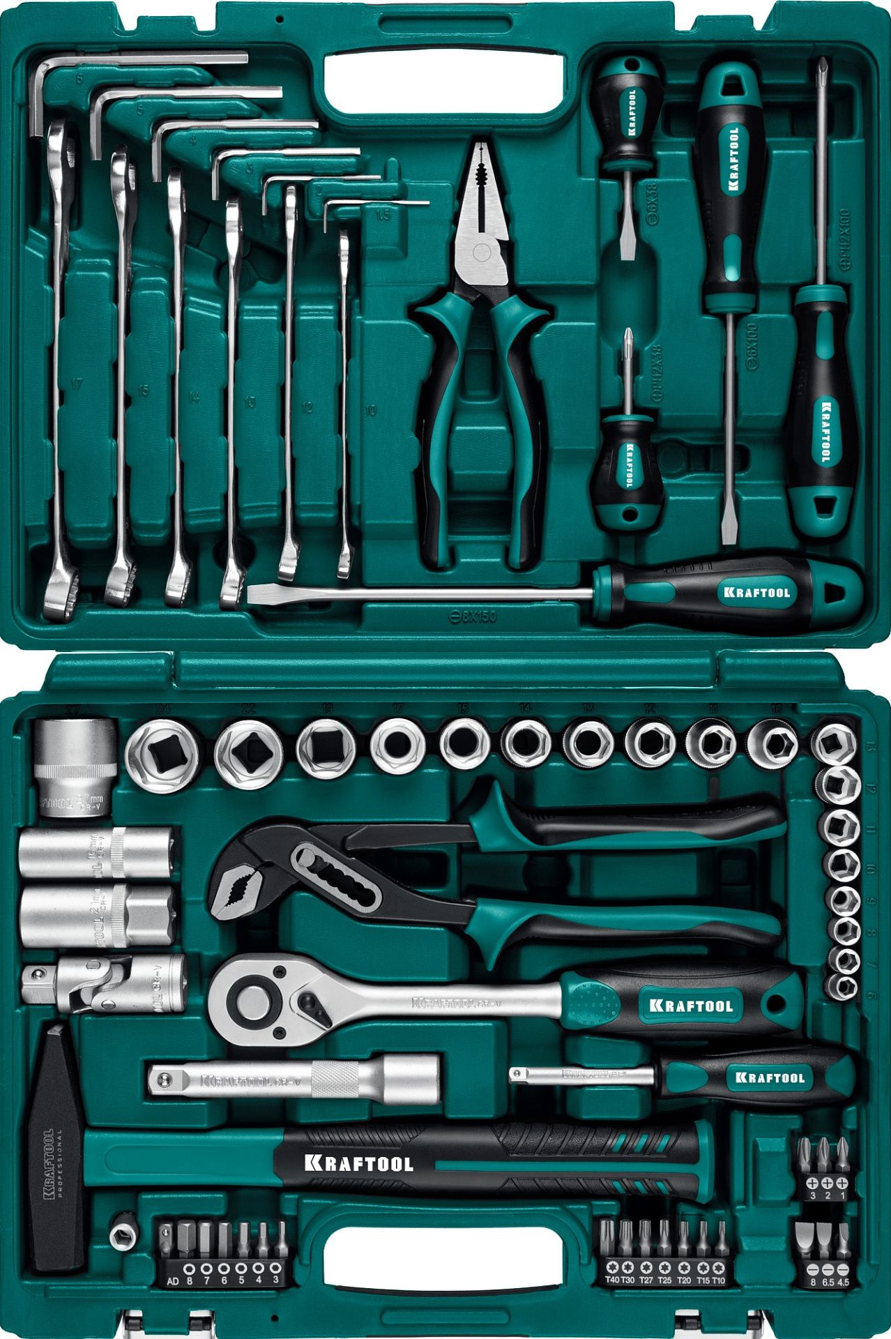 Набор инструмента универсальный 1/2"+1/4" Kraftool Extrem-66 27976-H66_z01, 66 предметов - фото