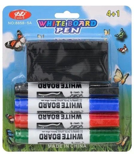 Набор маркеров для доски 4 цвета + губка, 8858-5A - фото