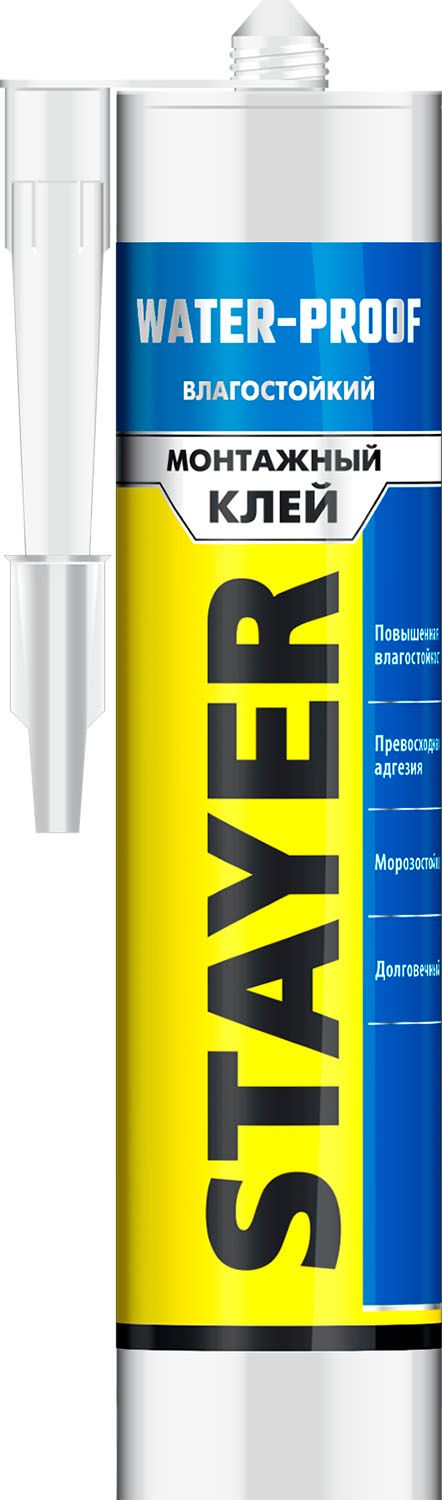 Клей монтажный влагостойкий WATERPROOF Stayer PROF 41325, 280 мл белый - фото