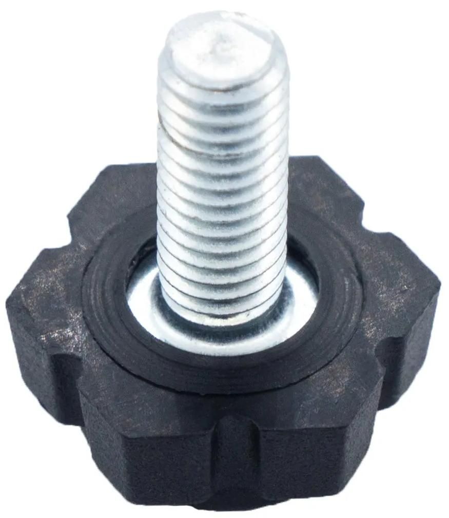 Опора регулируемая с шестигранным основанием 19 мм и резьбовым стержнем М6х30 19М6-30ЧН, пластик, черная (RAL 9005) - фото