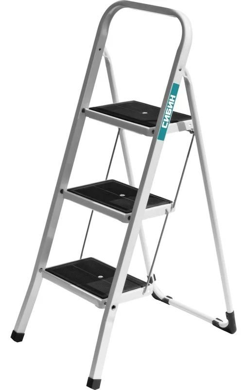 Стремянка c широкими обрезиненными ступенями СИБИН, сталь - фото