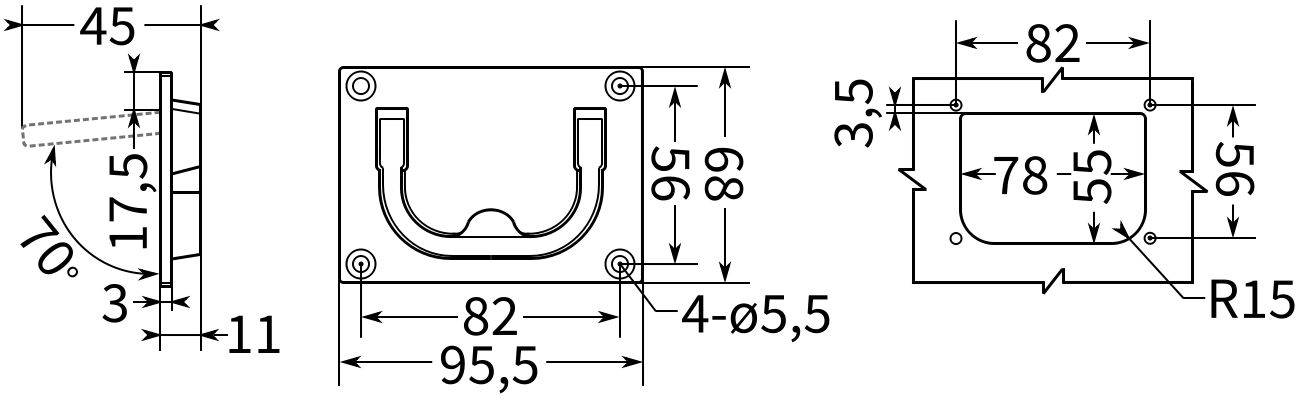 Откидная ручка для лодки 68х96 мм N84C7-3, нержавеющая сталь А4 - фото