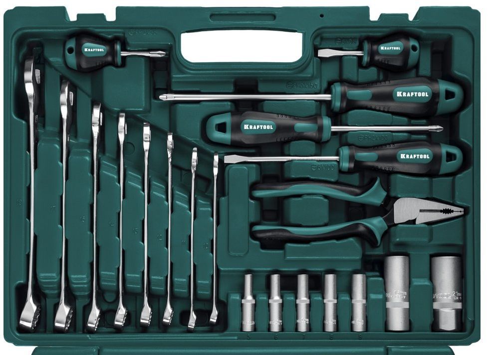 Набор инструмента универсальный 1/2"+3/8"+1/4" Kraftool Extrem-76 27889-H76, 76 предметов - фото