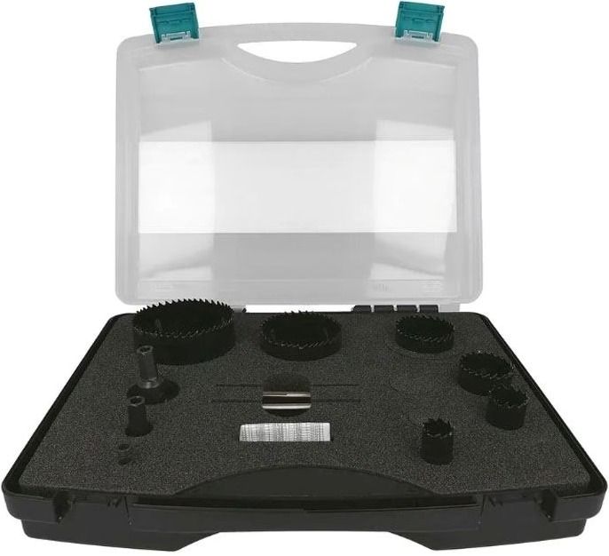 Набор коронок универсальных 19, 25, 38, 48, 63, 83 мм Heller BiMetall 23412, 9 предметов в кейсе - фото