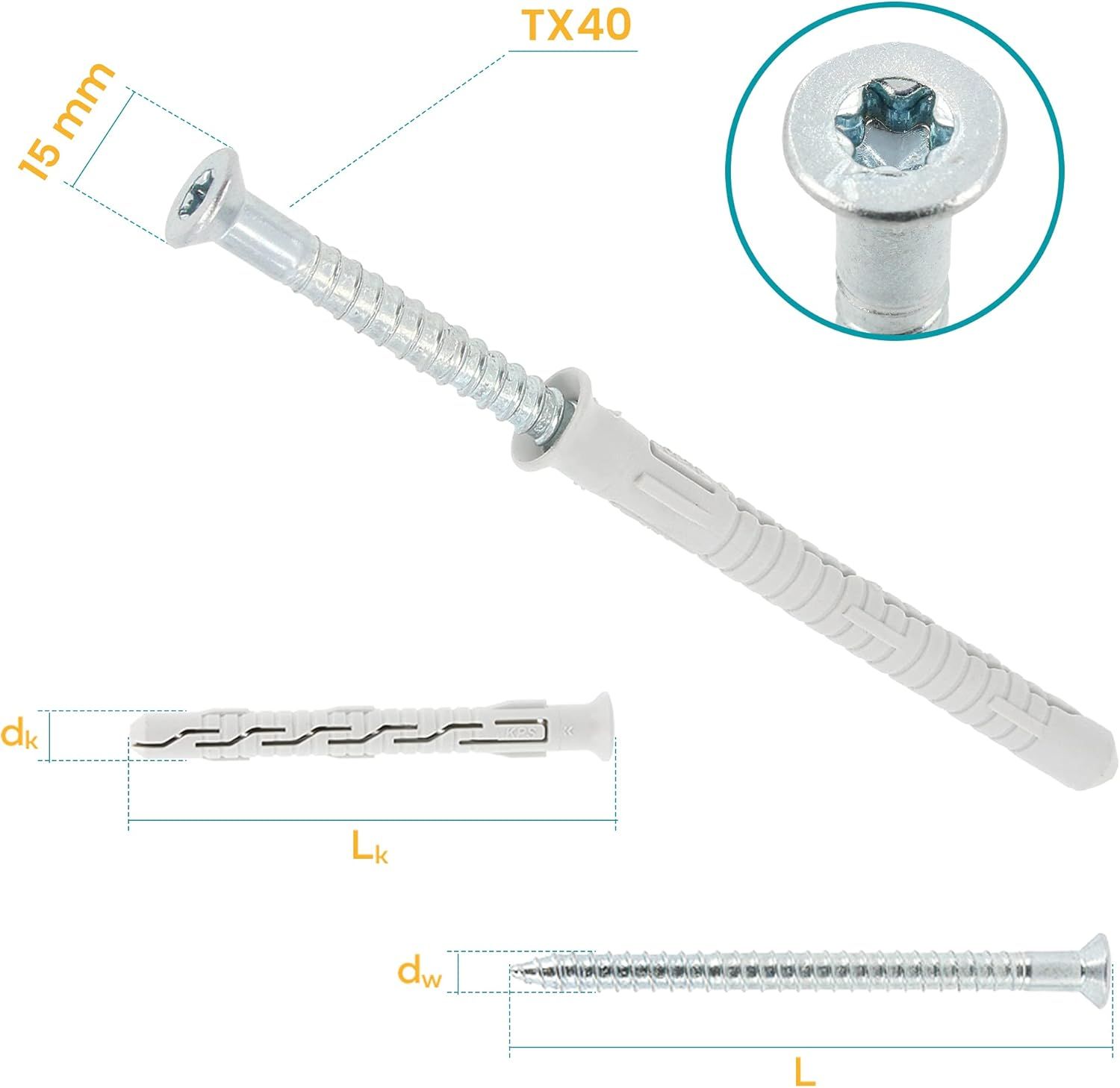 Дюбель-шуруп с потайной головкой и шлицем Torx Wkret-met KPS, оцинкованная сталь  - фото