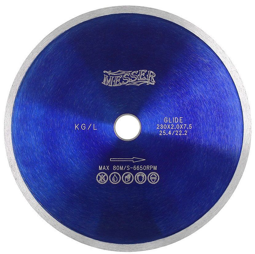 Диск алмазный со сплошной кромкой KG/L по керамограниту 230 мм, Messer 01-27-230 - фото