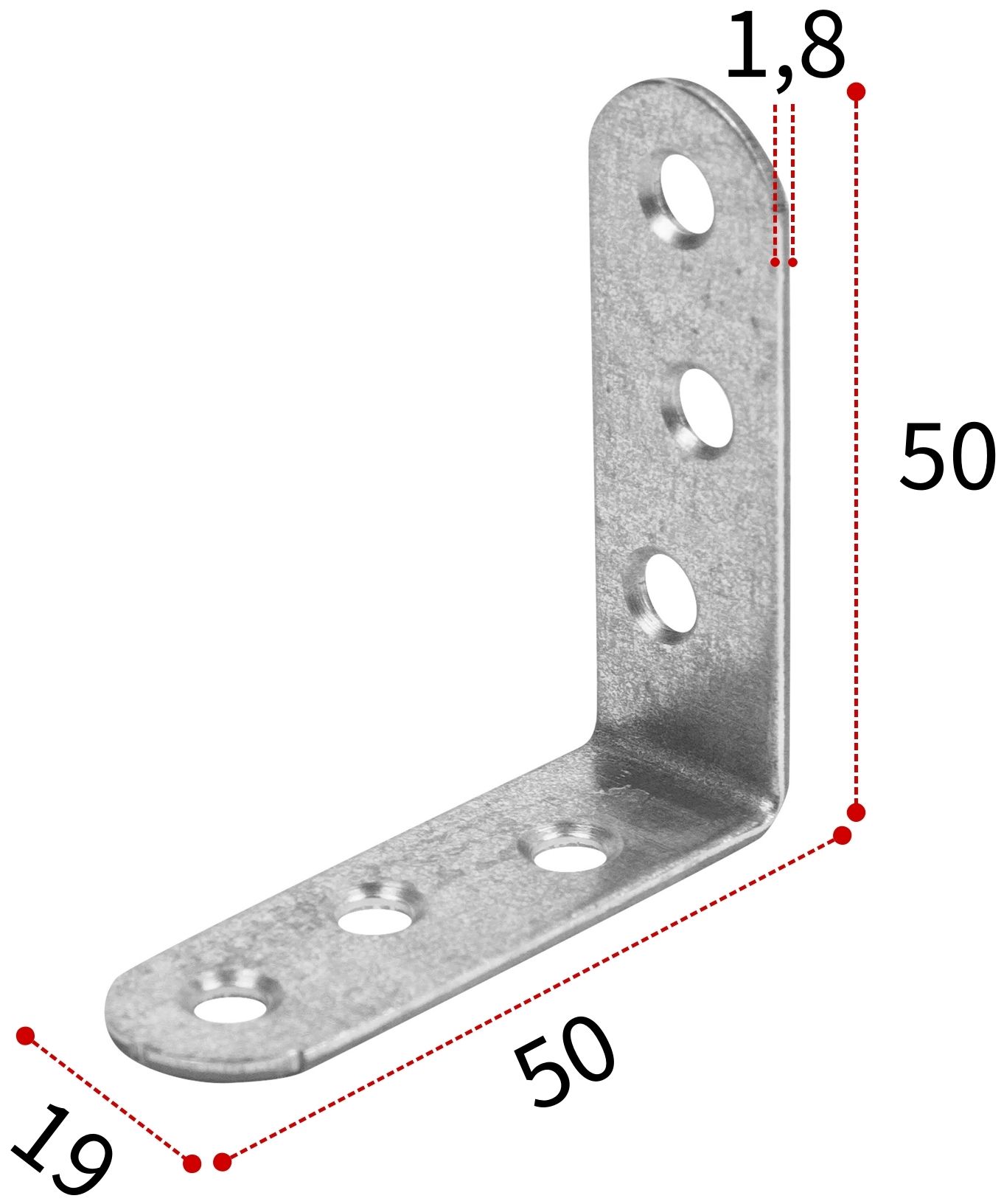 Изображение товара Уголок бытовой 50х50х19х1,8 мм UBKR, оцинкованная сталь