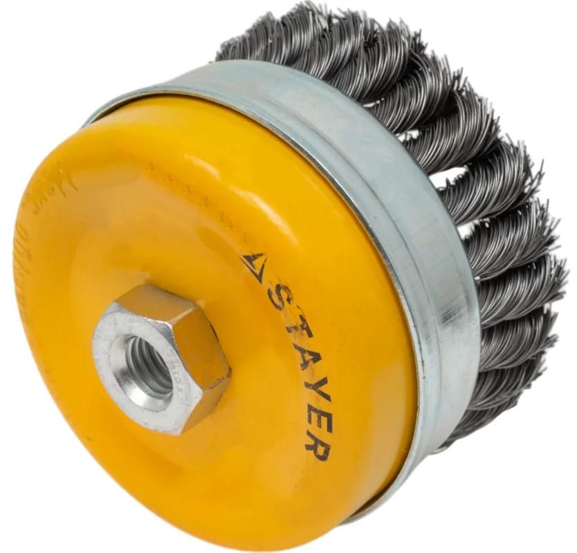 Щетка-крацовка чашечная усиленная для УШМ, жгутированная стальная проволока 0,5 мм Stayer Prof  - фото