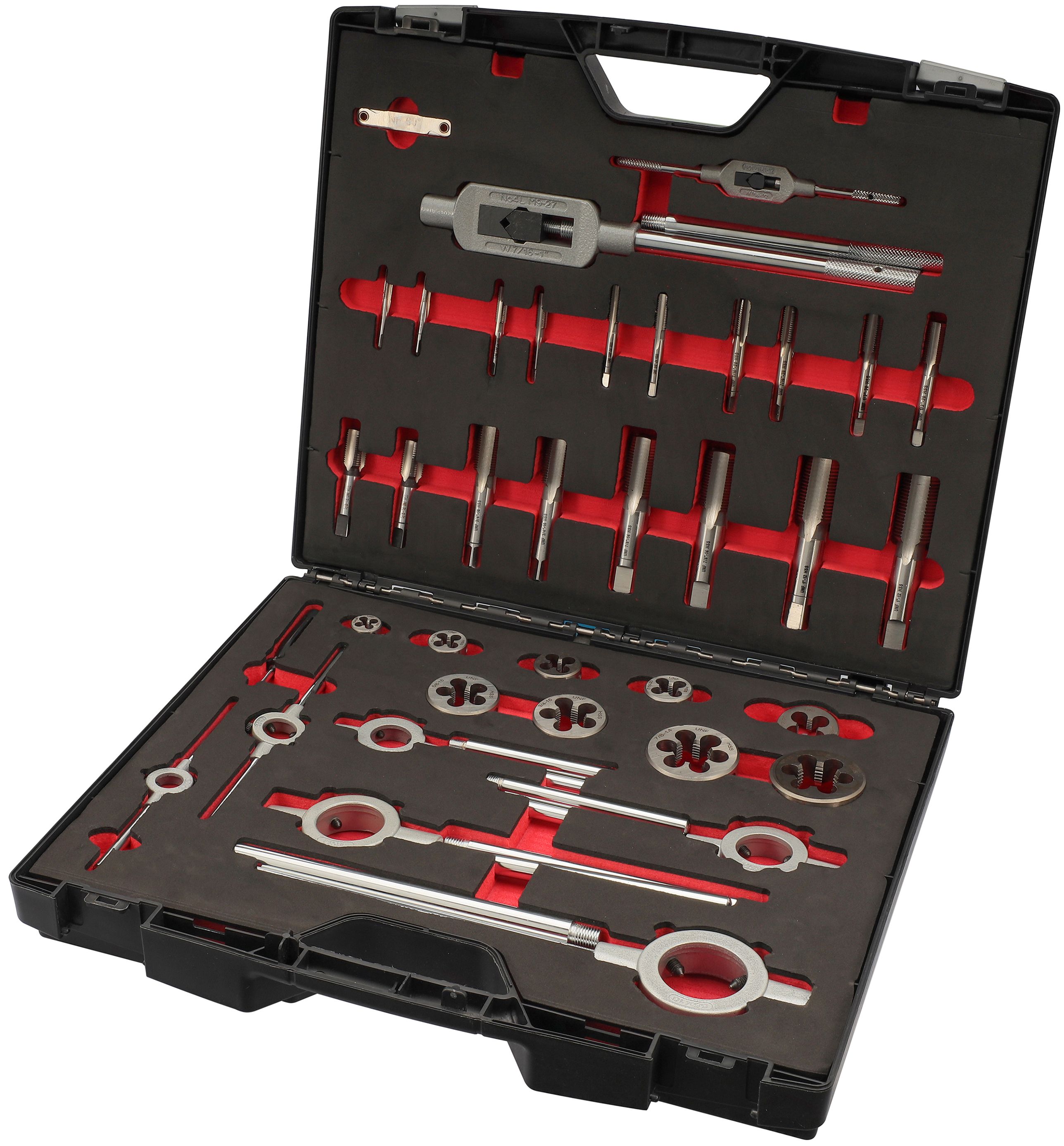 Изображение товара Набор метчиков и плашек UNF 1/4"-1" HSS-G H-Tools 245073HT, дюймовая резьба, 37 предметов