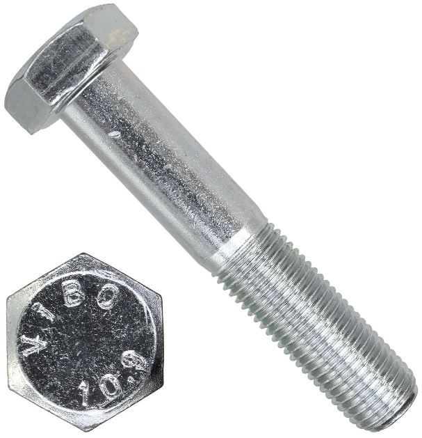 Болт с неполной мелкой резьбой М24х2х170 DIN 960 (ISO 8765) класс прочности 10.9, оцинкованная сталь - фото