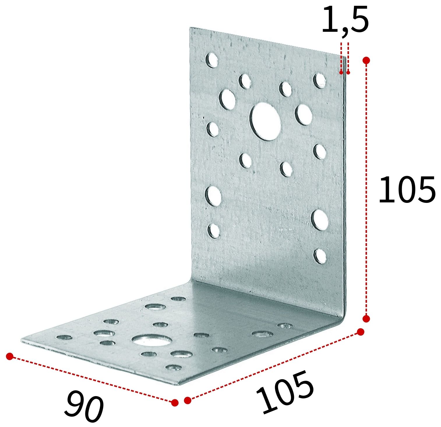 Уголок крепежный 105х105х90х1,5 мм KU, оцинкованная сталь - фото