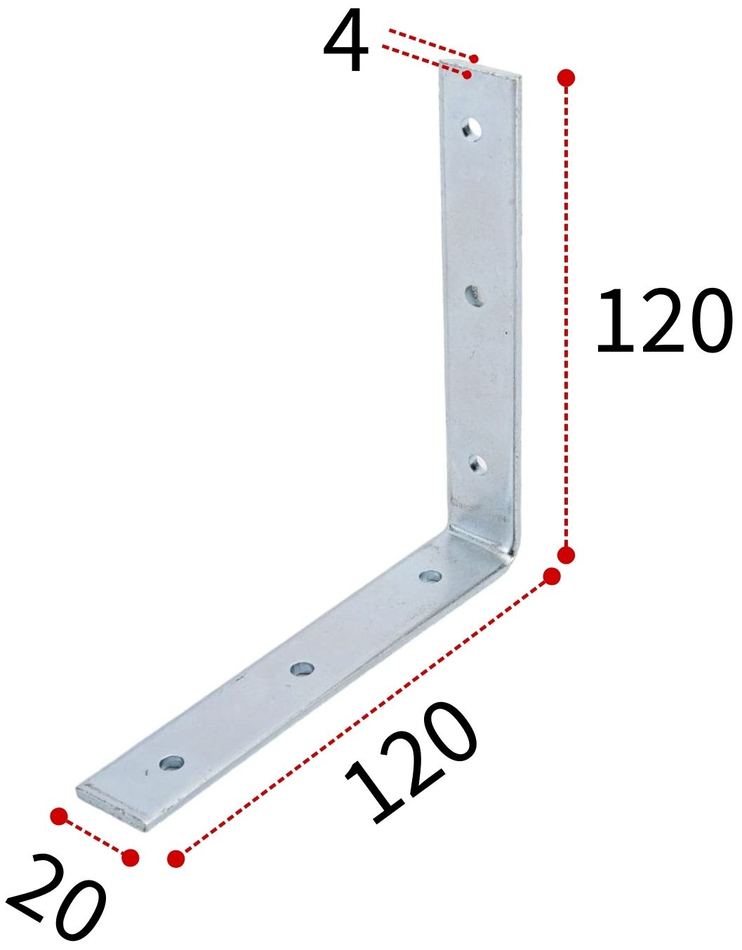 Уголок крепежный равносторонний 120х20х4 мм KUR, оцинкованная сталь - фото