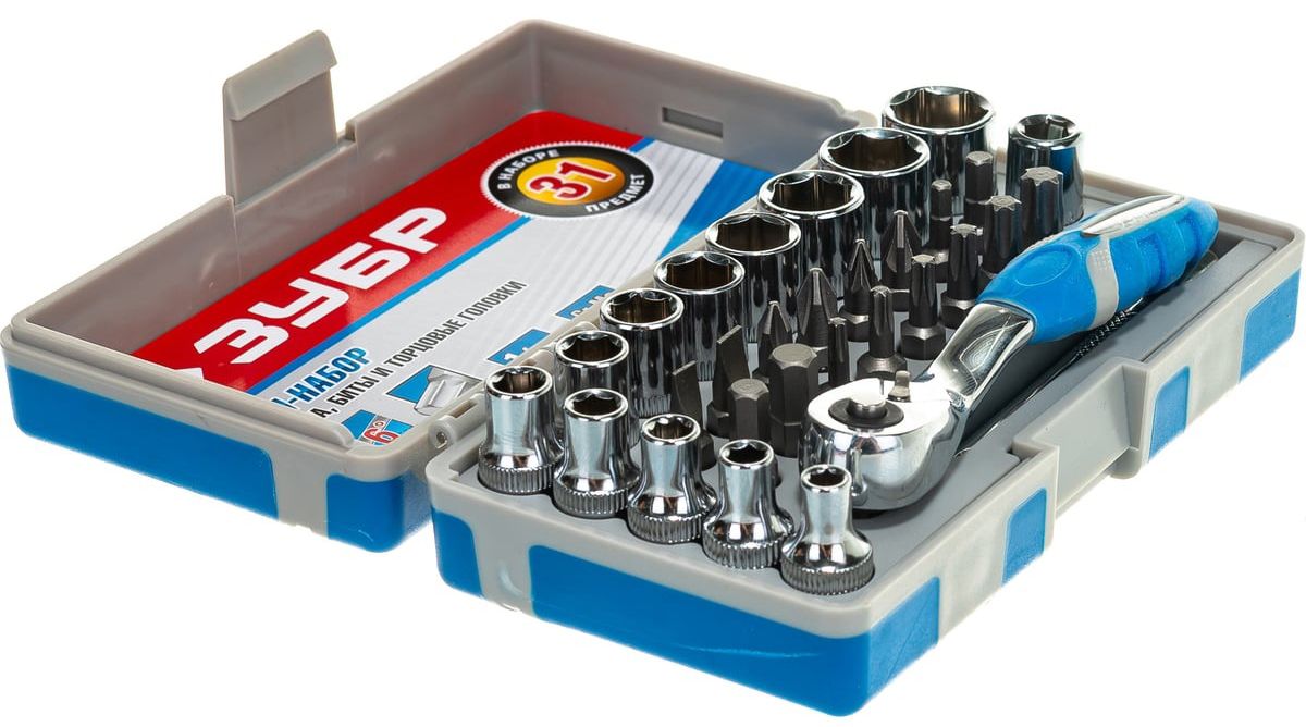 Набор трещотка, биты и торцовые головки Эксперт ЗУБР 26054-H31, 30 шт - фото