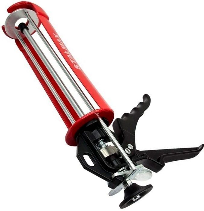 Пистолет скелетный L-GC 410 с тройным штоком для инжекционной массы Stalmax 11157-023, 410 мл - фото