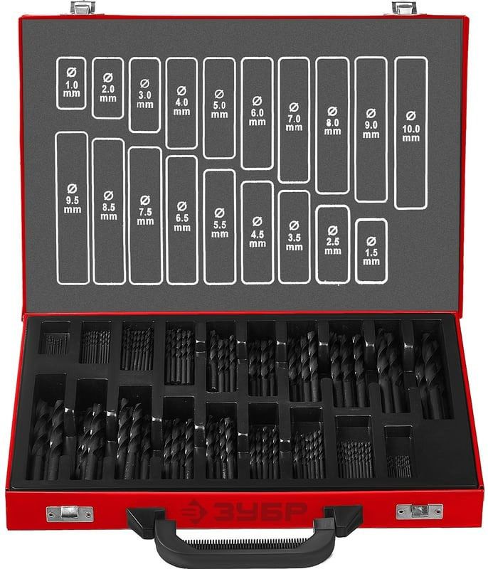 Набор сверл по металлу 1-10 мм, класс В, ЗУБР 29605-H170, сталь Р4М2, 170 штук в металлическом боксе - фото