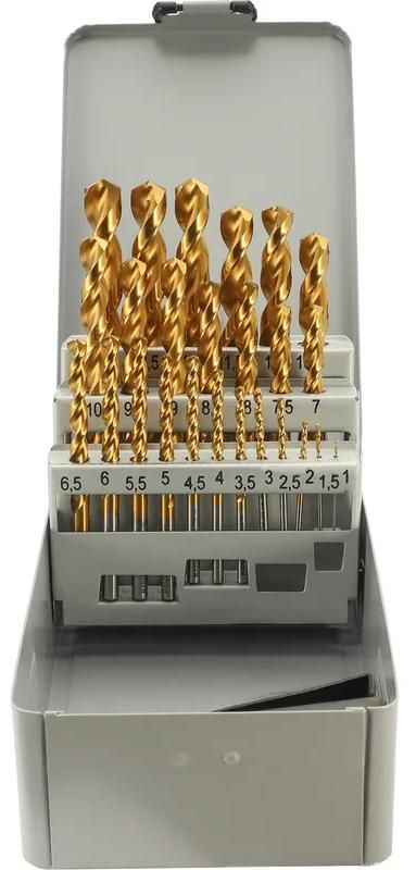 Набор сверл по металлу 1-13 мм HSSE-Co8 TiN 135° DIN 338 H-Tools 08351300, 25 шт - фото