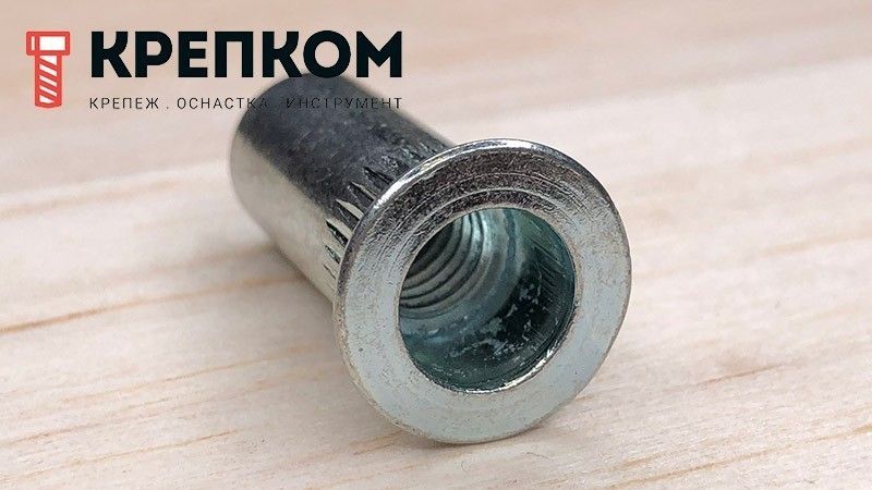 Резьбовая заклепка с уменьшенным бортиком и насечками, закрытая, оцинкованная сталь - фото