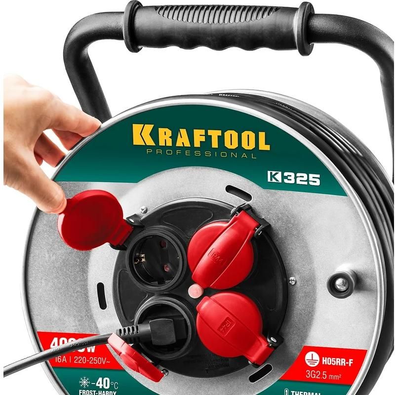 Удлинитель силовой на стальной катушке КГ, 3х2,5 мм², 30 м, 4000 Вт, IP44 K-325 Kraftool 55086-30_z01 - фото