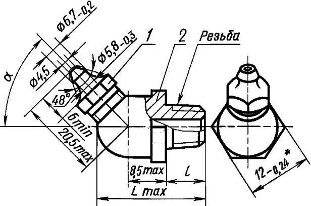 Пресс-масленка М10х1 угловая 45° ГОСТ 19853-74, оцинкованная сталь - фото