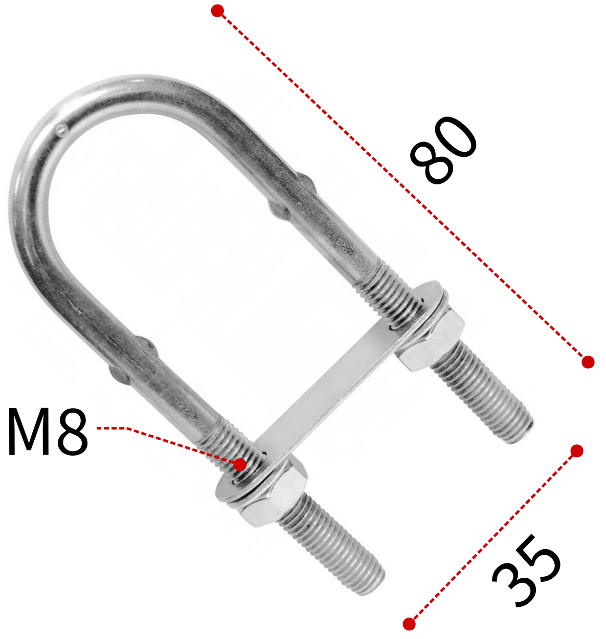 Болт-скоба U-образная М8х80 мм 8230, нержавеющая сталь А2 - фото