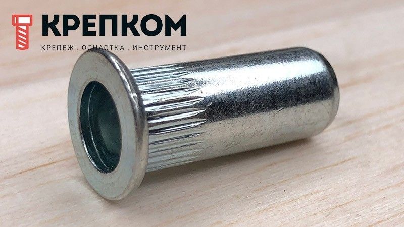 Резьбовая заклепка с уменьшенным бортиком и насечками, закрытая, оцинкованная сталь - фото