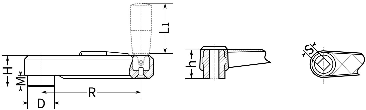 Рукоятка с откидной ручкой 100х12 мм, квадрат (U42-R100хS12) - фото