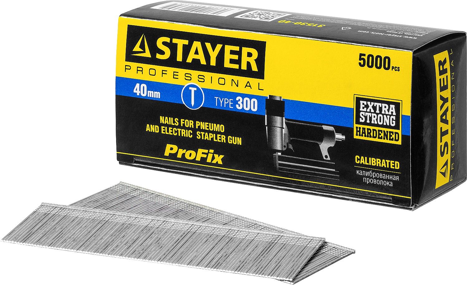 Гвозди 40 мм тип 300 (47/300/F) калибр 18GA Stayer Prof 31530-40, оцинкованная сталь, 5000 шт - фото