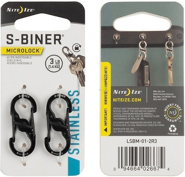 Карабин нержавеющий с блокировкой Nite Ize S-Biner MicroLock LSBM-01-2R3, 2 шт (черный) - фото