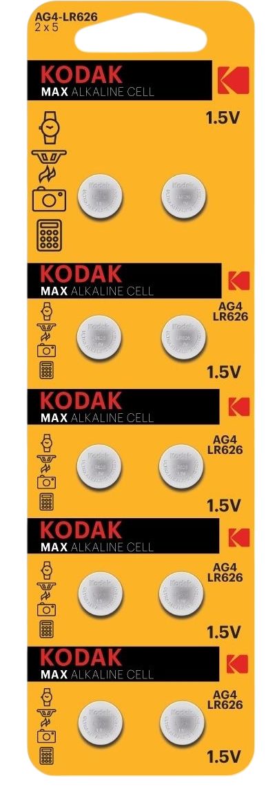 Батарейки AG4 377 LR626, LR66 KAG4-10 MAX Button Cell Kodak 721383, 10 шт - фото