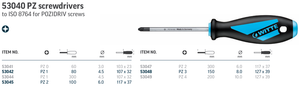 Отвертка крестовая PZ1 стержень 300х4,5 мм Witte MAXX 53044 - фото