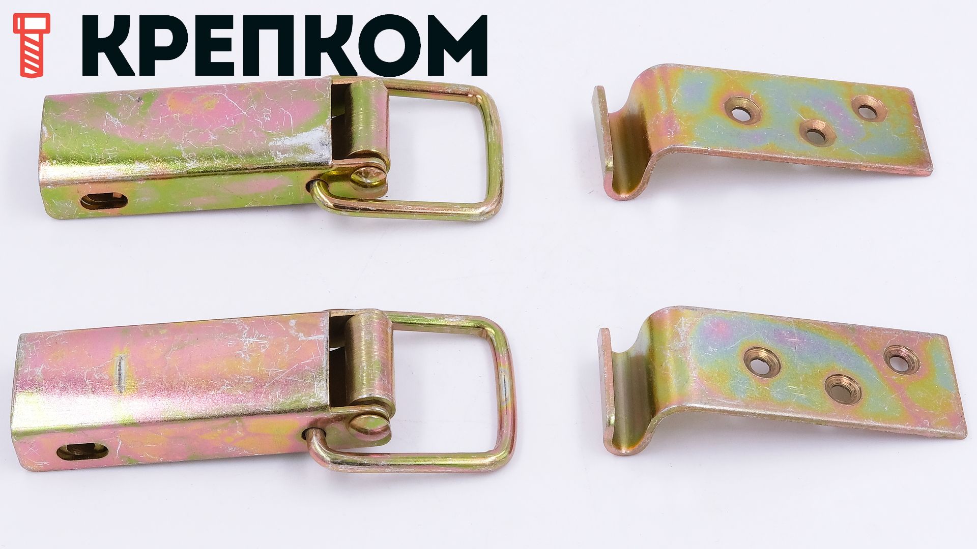 Замок-защелка для ящиков с отверстием для блокировки L=62 B63-3, желтый цинк - фото