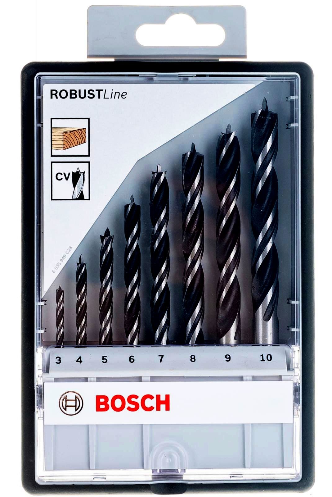 Набор спиральных сверл по дереву 3-10 мм, 8 шт Robust Line Bosch 2607010533, М-образная заточка - фото