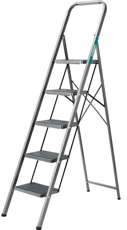 Стремянка 5 ступеней, 118 см, c широкими обрезиненными ступенями СИБИН 38807-05, сталь - фото