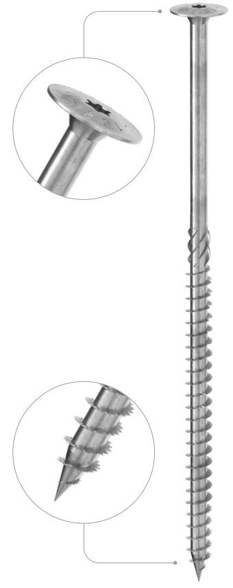 Саморез по дереву с широкой головкой и зубчатой резьбой, шлиц TORX Holz Technic TBSS, оцинкованная сталь - фото