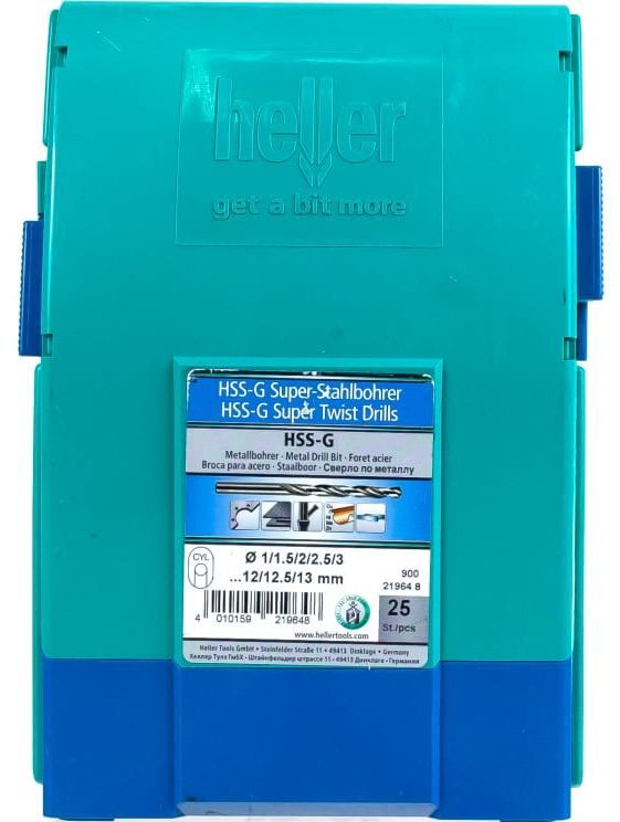 Набор сверл по металлу 1-13 мм, 25 шт HSS-G SUPER DIN 338 RN, Heller 21964 - фото