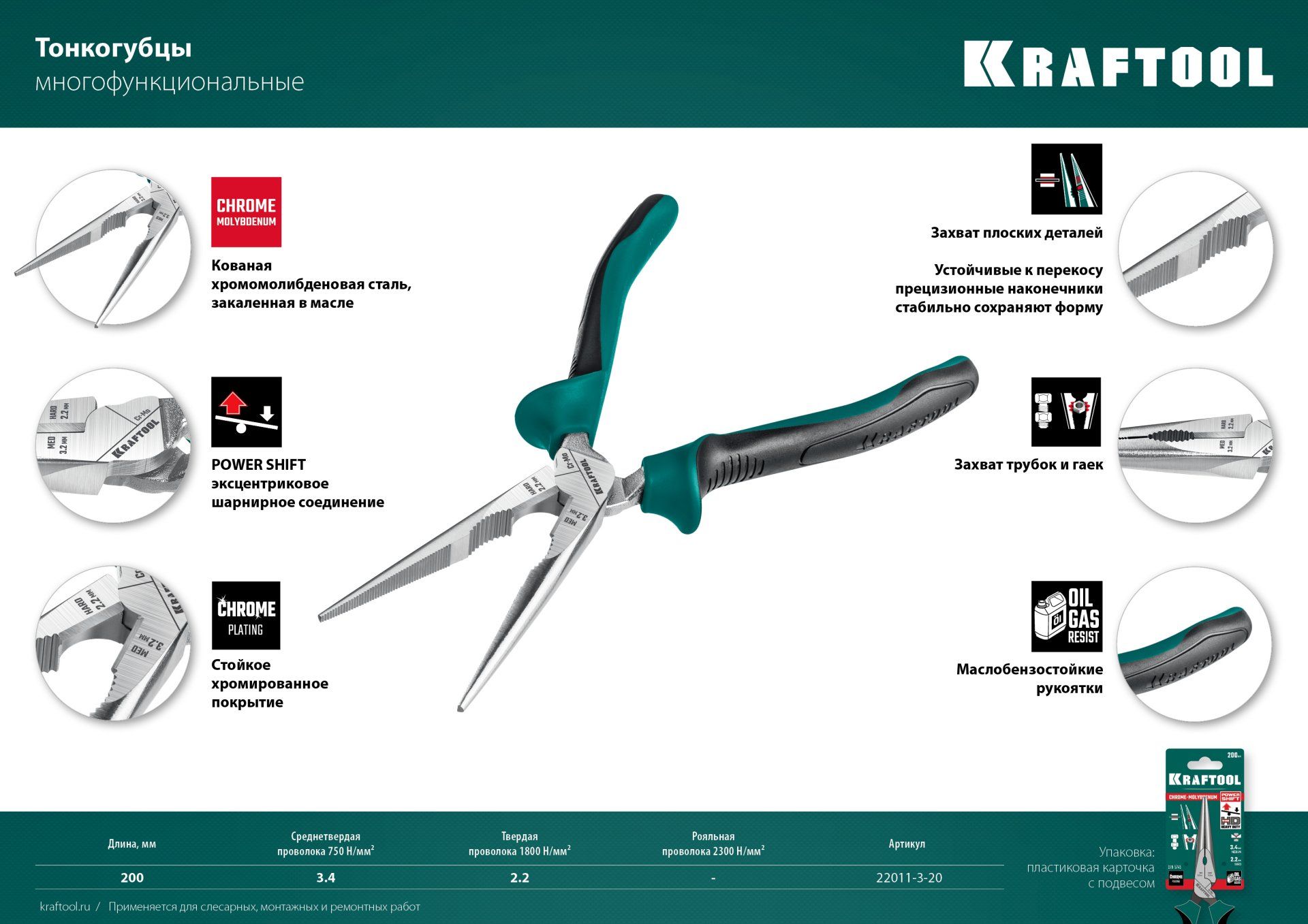 Тонкогубцы 200 мм с эксцентриковым шарниром Kraftool 22011-3-20 - фото