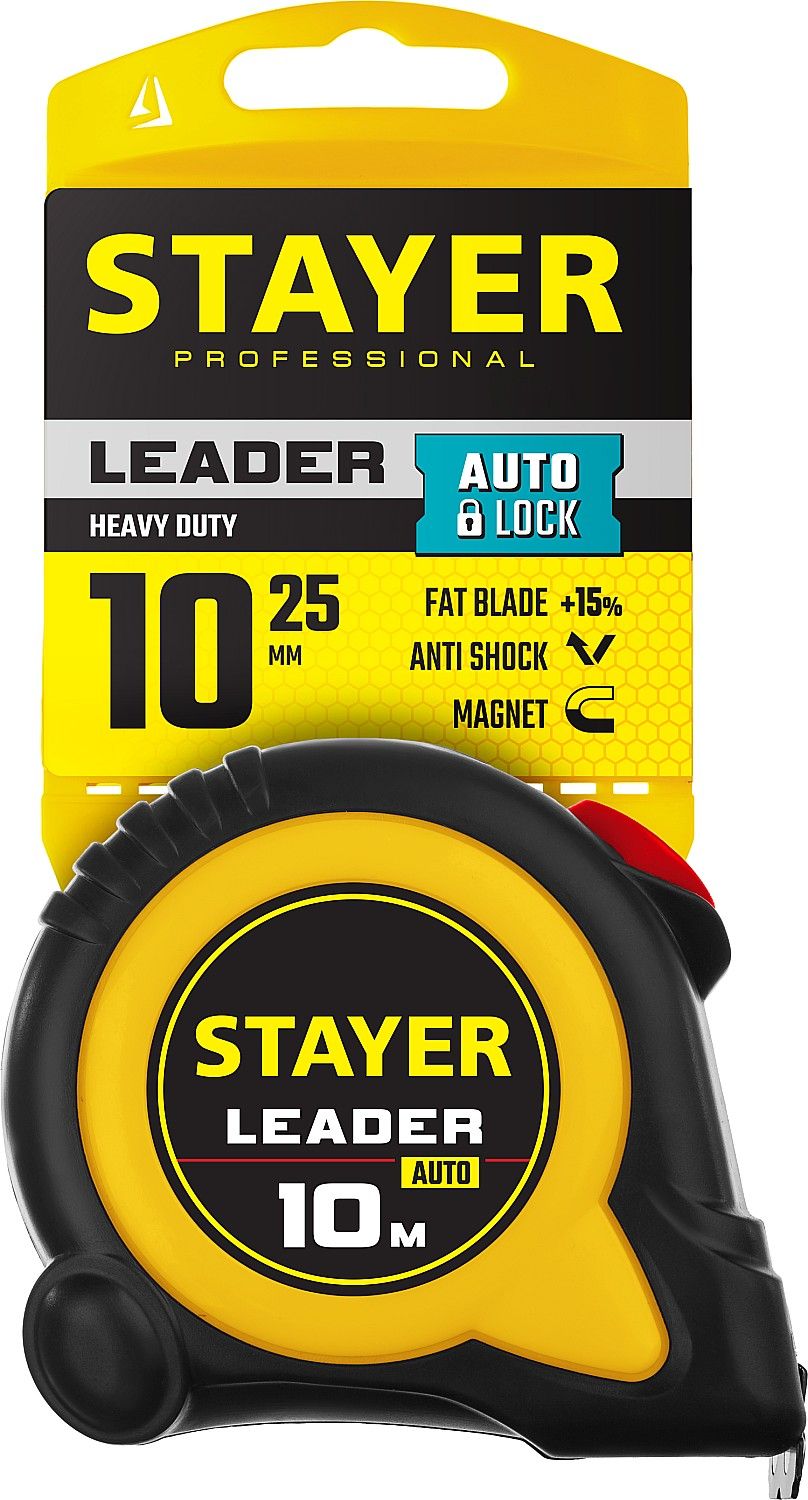 Рулетка измерительная с автостопом 10 м х 25 мм Stayer Leader Professional 3402-10-25 - фото
